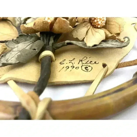 VTG Leather Cutout Floral Dream Catcher Native American Signed CL Rice 1990 - Picture 11 of 16